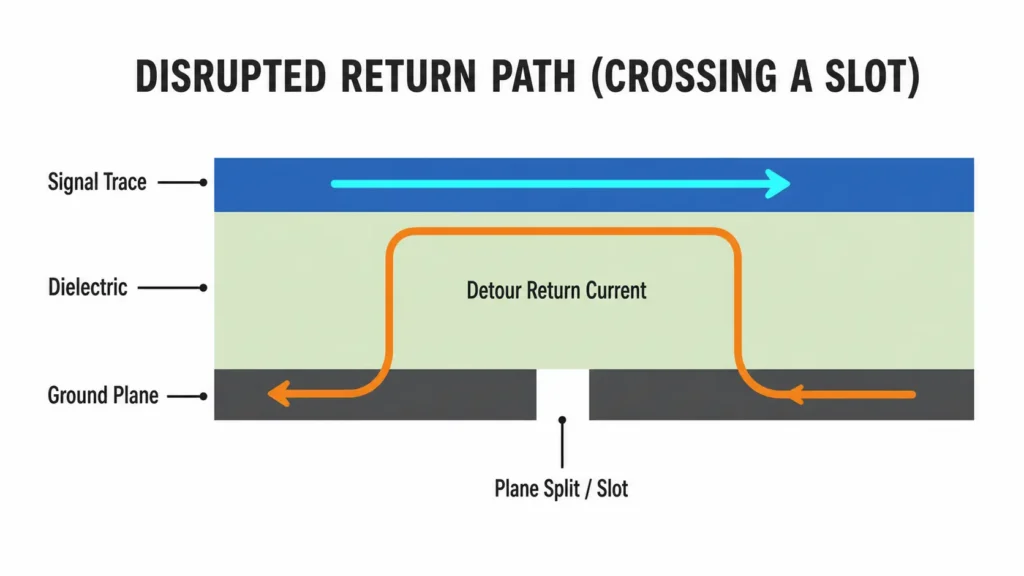 disrupted return path crossing slot