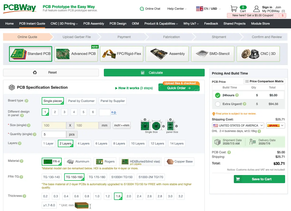 pcbway instant quote system