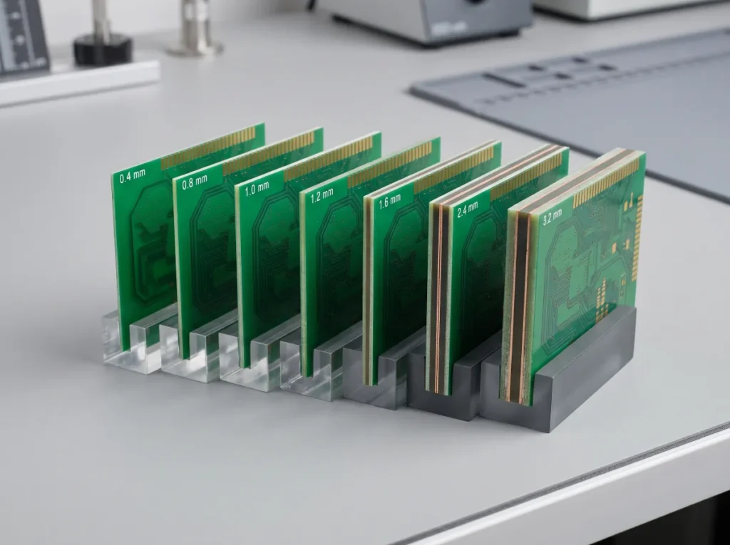 Side cross-section comparison of various rigid PCB thickness sizes=